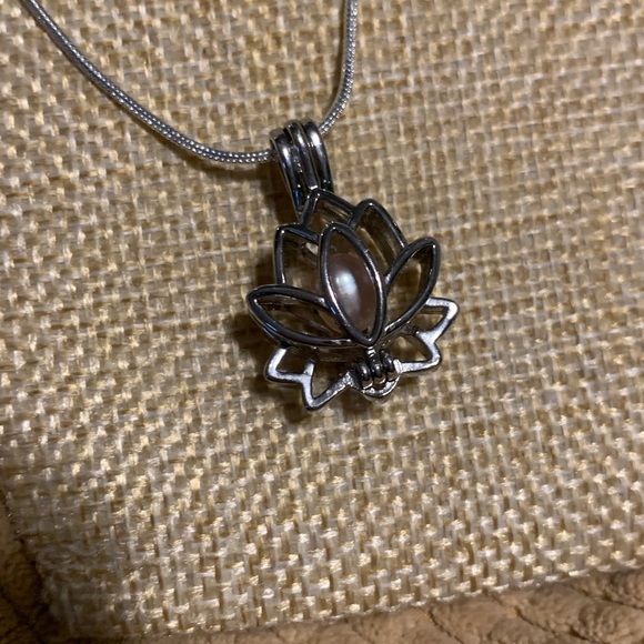 Lotus cage necklace with genuine pearl inside. - Picture 2 of 5